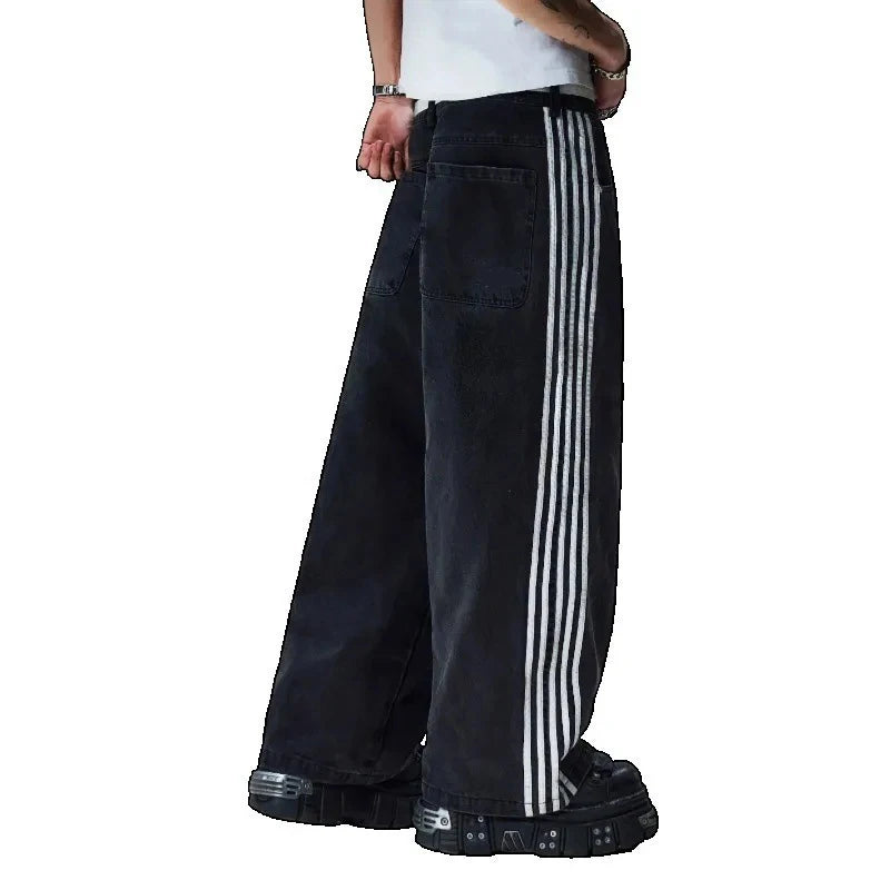Y2K – jean Baggy rétro pour hommes, broderie croisée américaine, Patchwork, ample, Streetwear, pantalon gothique à jambes larges