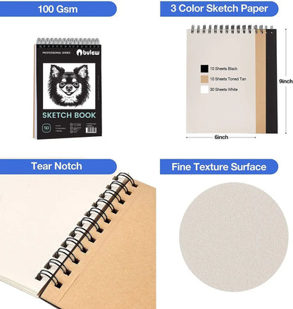 Bview Art Pro Art Kit 49 pièces-ensemble de fournitures de croquis avec crayons graphite/charbon de bois, bloc de croquis et outils pour artistes adultes