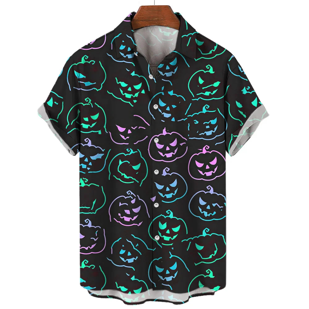 Chemise hawaïenne à manches courtes pour hommes, vêtements amples et respirants, imprimé diable horreur en 3d, été, 2024