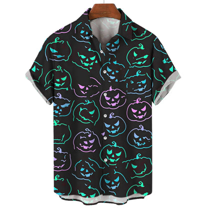 Chemise hawaïenne à manches courtes pour hommes, vêtements amples et respirants, imprimé diable horreur en 3d, été, 2024