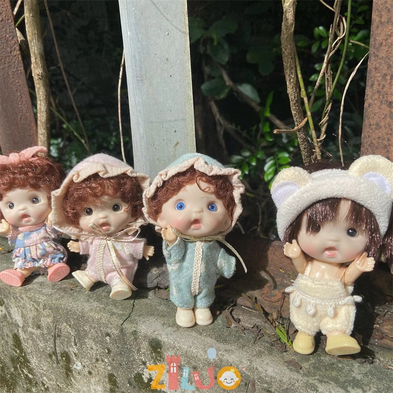 BJD poupées pour filles 10cm OB11 Mini poupée 3D yeux bleus verts Kawaii jouets de poche mignon Surprise visage vêtements filles jouet cadeau d'anniversaire