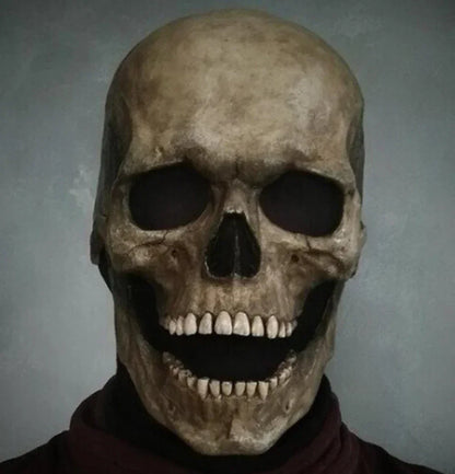 Masque de crâne en latex d'Halloween, décoration d'horreur, casque de crâne pleine tête, mâchoire mobile, accessoires de costumes de fête, cadeaux, déguisement de carnaval