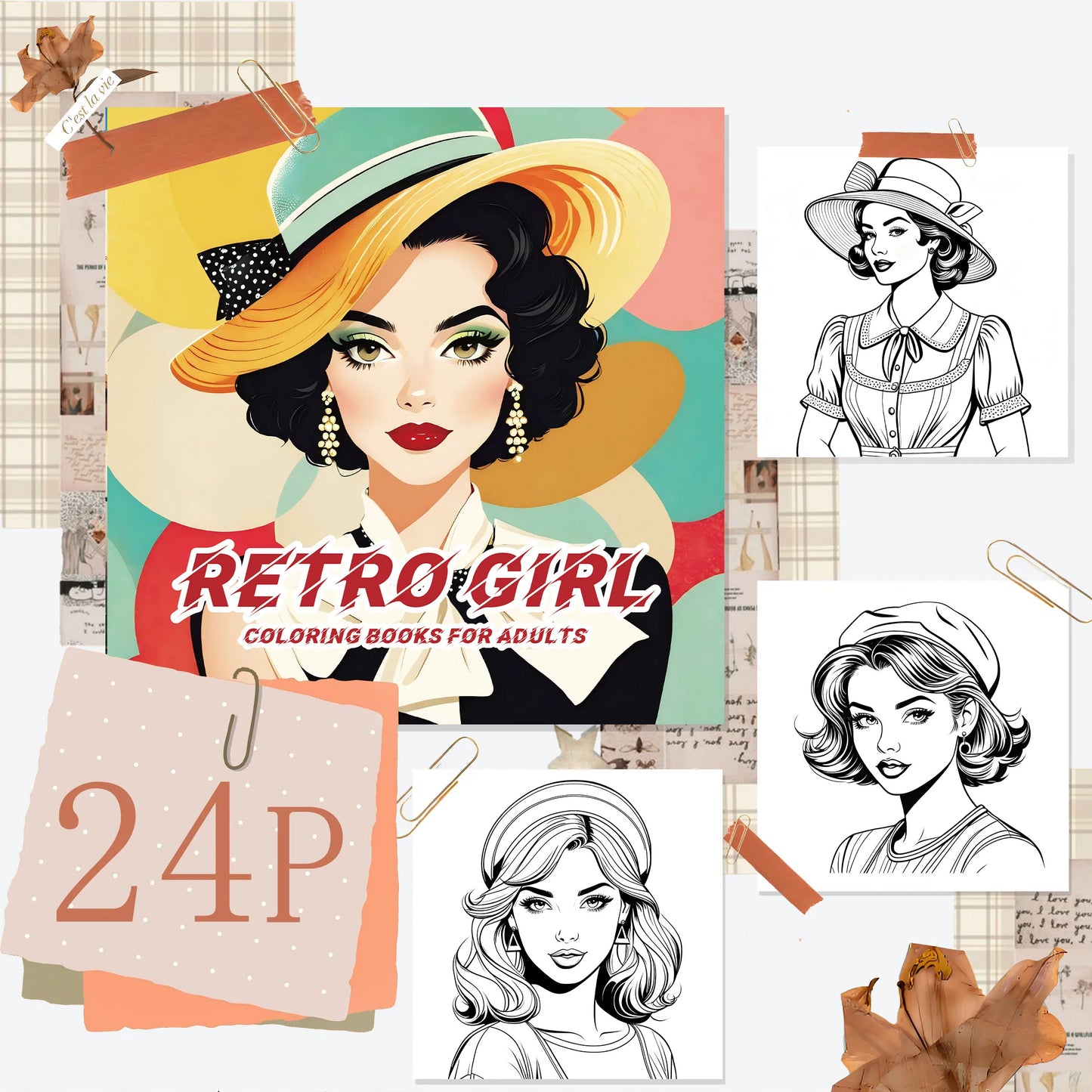 Livre de coloriage rétro pour filles, pour adultes et adolescents, 24 pages, anti-Stress, tue le temps, peinture Graffiti, dessin, cadeaux d'halloween