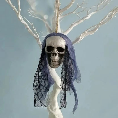 Décorations de crâne d'halloween, ornements suspendus de crâne en mousse, tête d'os de vêtements de mariée, accessoires de décoration d'horreur de maison hantée