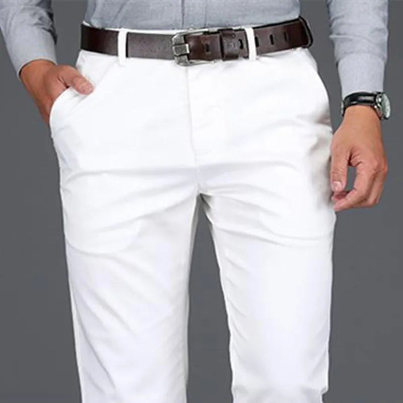 Jean Slim et Décontracté pour Homme, Pantalon Droit de Couleur Unie, Blanc Cassé, à la Mode, Grande Taille, FJ27-38, Été