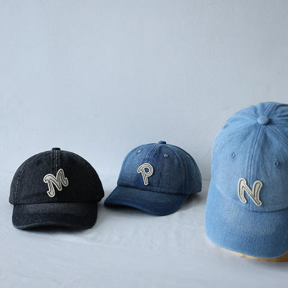 Chapeau de Baseball en Denim avec Lettres Brodées pour Garçon et Fille, Casquette à Visière, Couleur Unie, Protection Solaire, en Coton, Décontracté, pour Enfant, Nouvelle Collection