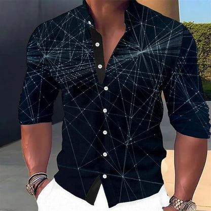 Chemise à boutons à motif géométrique pour hommes, manches longues, mode rue, extérieur, décontracté, quotidien, été, printemps et automne, col montant imprimé