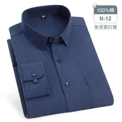 Chemise Oxford rayée à carreaux pour hommes, chemise sociale à manches longues, chemises de travail décontractées, poche, pur coton, qualité, S- 7XL, 8XL, 100%