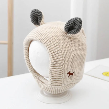 Bonnet en tricot avec oreilles de dessin animé pour bébé, bonnet à oreillettes pour bébé, document solide, épais, peluche, chaud, enfants, protection des oreilles, hiver, mignon