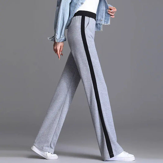 Pantalon de sport taille haute pour femme, mode coréenne, printemps, automne, décontracté, uni, poches brodées, élastique, droit, fjadt, nouveau