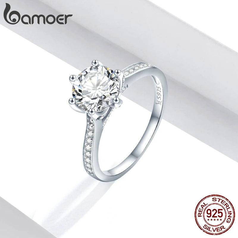 BAMOER 3CT 925 bague de fiançailles en argent Sterling coupe ronde zircon cubique amour pour toujours bande pour les femmes de mariage SCR342