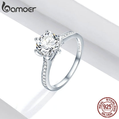 BAMOER 3CT 925 bague de fiançailles en argent Sterling coupe ronde zircon cubique amour pour toujours bande pour les femmes de mariage SCR342