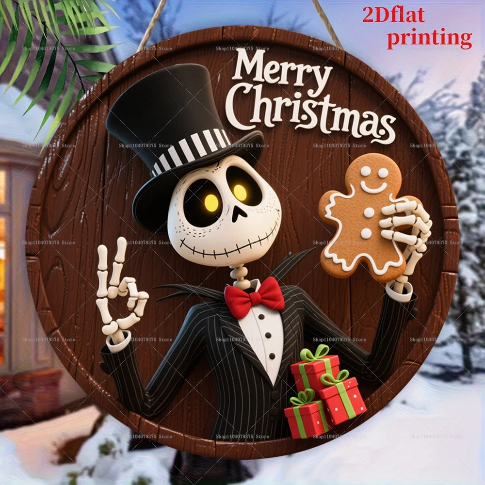 Joyeux noël le cauchemar avant noël Logo personnalisé rond en bois suspendu signe porte d'entrée mur vacances décoration