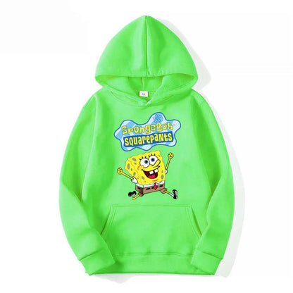 Sweat à capuche Anime Cartoon Bob l'éponge pour hommes et femmes, pull jaune décontracté, vêtements PVD pour couple, printemps, automne, nouveau, 2024