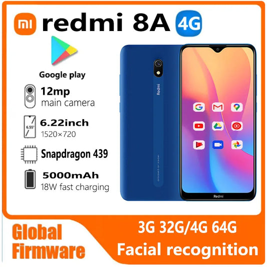 Xiaomi Redmi 8A Smartphone 4G 64G Global Firmware 5000mAh 6.22 inch Snapdargon 439 12MP 18W Face Recognition Used Phone