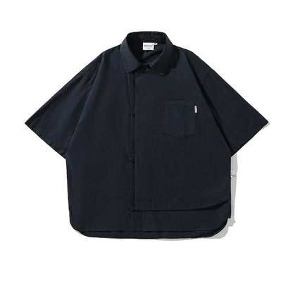 Ensemble coréen pour hommes, chemise à manches courtes + plusieurs poches, Short d'outillage, couleur unie, rétro, tendance d'été, ensemble deux pièces