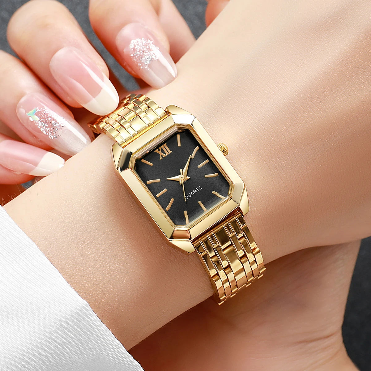 Mode Rectangle femmes montre-bracelet à Quartz décontracté  (sans boîte)
