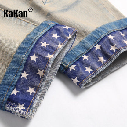Kakan - Nouveaux jeans longs brodés et brodés européens et américains pour vêtements pour hommes, jeans extensibles à la mode à revers rétro