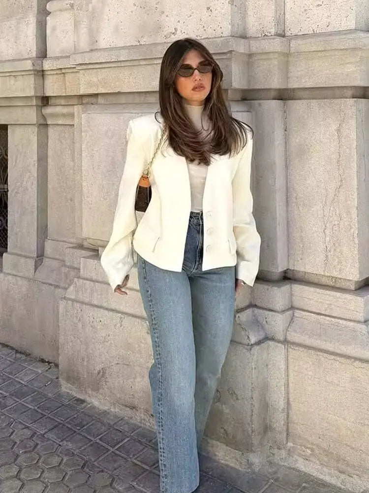 TRAFZA 2025 printemps femmes mode Blazer solide manches longues costume ample manteau femme polyvalent Streetwear femme manteau d'extérieur haut