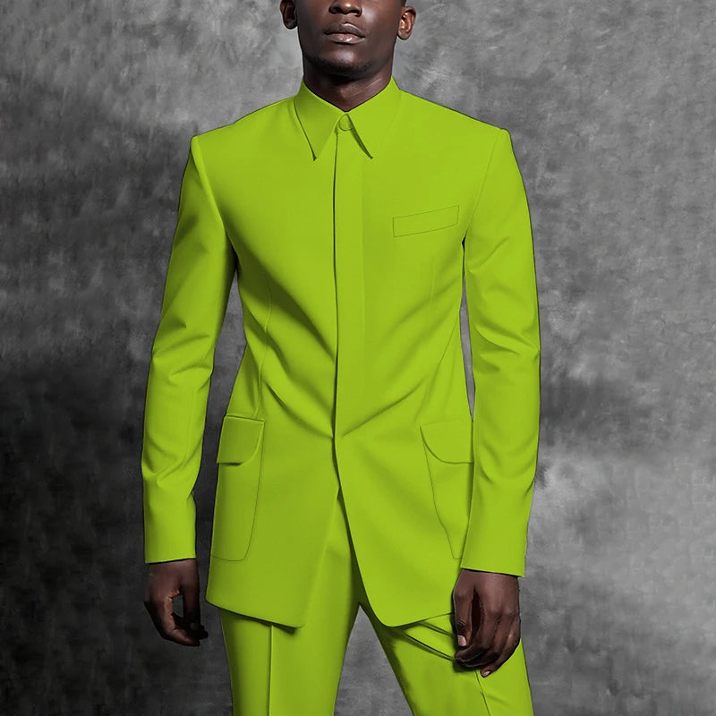 Costumes sur mesure col montant smoking Gentleman couleur unie tenue homme costume ensemble 2 pièces intelligent décontracté quotidien bureau mâle vêtements