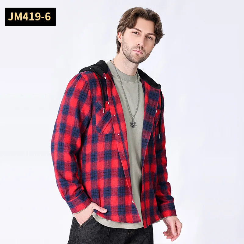 Chemise à manches longues en flanelle pour hommes, manteau à carreaux, décontracté, non repassage, grande taille, chapeau, mode, printemps, automne, nouveau, taille américaine