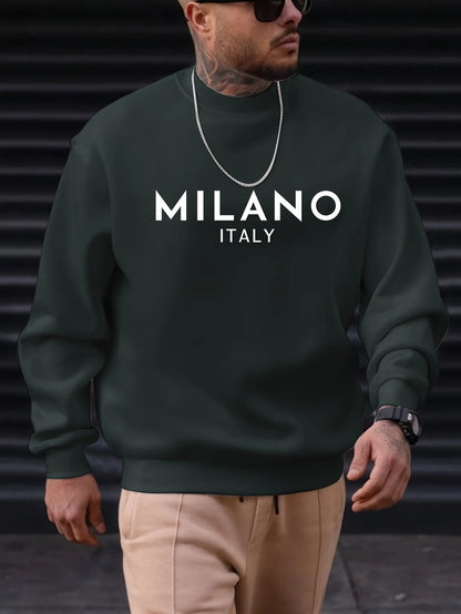 Sweat-shirt à manches longues et col rond pour homme, ample et décontracté, imprimé MILANO ITALIA, à la mode, automne et hiver