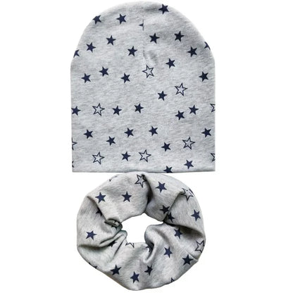 Chapeau en coton imprimé étoile pour bébé, casquette pour tout-petits, écharpe pour bébé, bonnet pour enfants, chapeaux pour garçons et filles, automne et hiver
