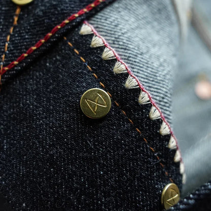 SAUCE ORIGIN 1A915-AG jean homme lisière Denim jean pour homme bouton argenté coupe conique fait à la main 15 Oz