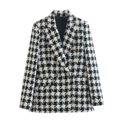 CNlalaxury-Blazer en tweed à double boutonnage pour femme, manteau de trajet avec poche, manches longues, décontracté, printemps, automne, 2024