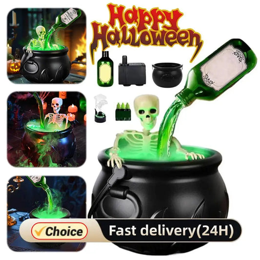 Cauldron de sorcière d'Halloween avec lumière LED et brumisateur de brouillard, décor de squelette pour fête effrayante Hocus Pocus, maison, fête d'Halloween