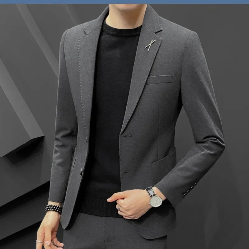 Costumes habnommée et blazers pour hommes, ensemble de tenues formelles pour hommes, mode décontractée, olympiques élégants, grandes tailles, mode de cérémonie, tendances, gris, 2 pièces