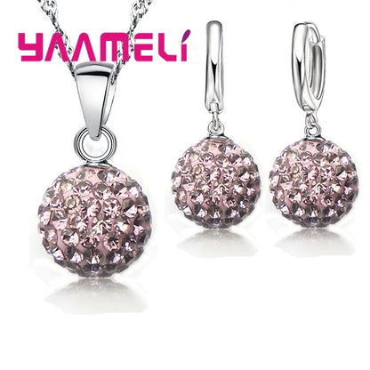 Ensembles de bijoux en argent regardé 925 pour femmes et filles, cadeaux de mariage, cristal autrichien pavé, collier boule CZ Chang, boucles d'oreilles créoles, patients