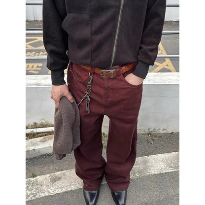 Jean Baggy rouge foncé pour hommes, pantalon de Cowboy Vintage, Harajuku, Streetwear esthétique, pantalon en Denim, vêtements de Style Y2k des années 2000, 2025