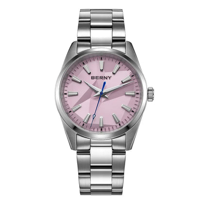 BERNY Quartz femmes montre cadran stéréo 39mm montre 100m étanche 316L acier inoxydable saphir AR lentille enduit