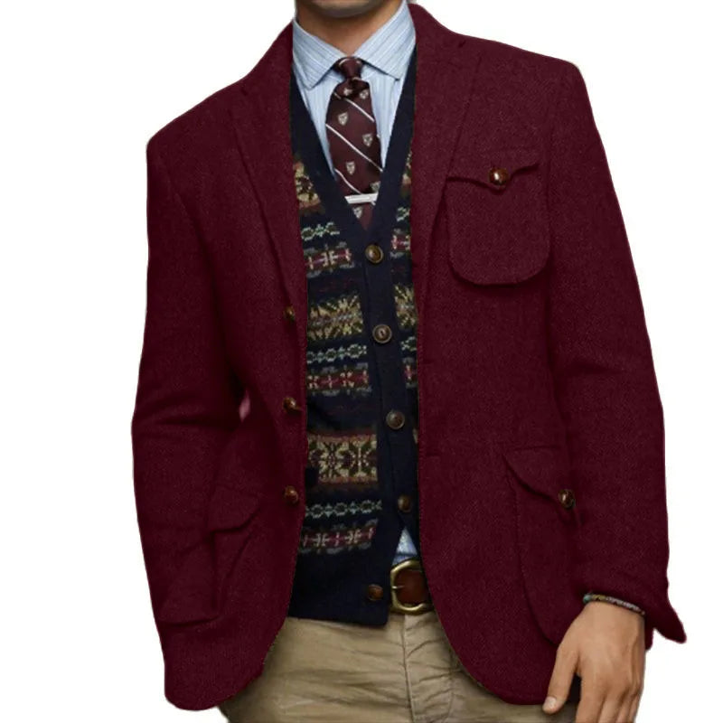 Veste en tweed trempée pour hommes, simple boutonnage, revers pointu, veste multi-poches, mince, élégante, mode, chimsteampunk, mariage, Rh