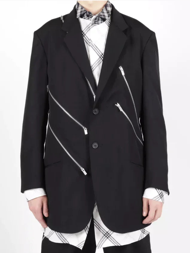 Combinaison noire décontractée à structure décorative avec fermeture éclair diagonale, design Original, nouvelle veste tendance de taille personnalisée 2025