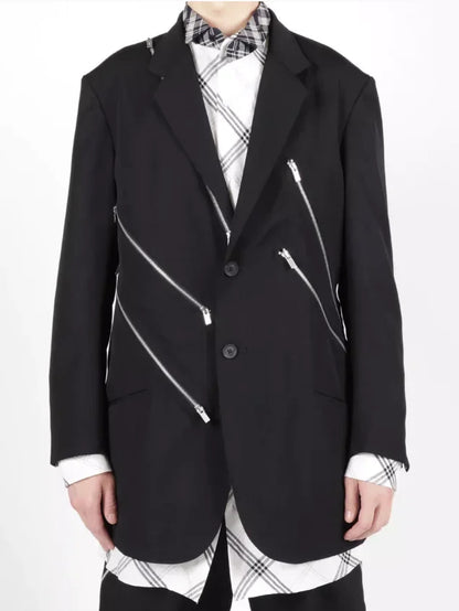 Combinaison noire décontractée à structure décorative avec fermeture éclair diagonale, design Original, nouvelle veste tendance de taille personnalisée 2025