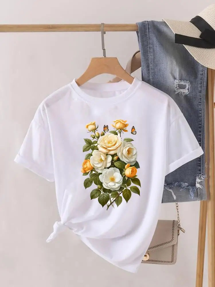 Tendance fleur Style mignon à manches courtes femmes imprimer femme chemise mode vêtements graphiques T-shirts vêtements dame t-shirt décontracté
