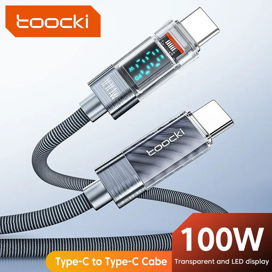 Toocki USB Type-C to Type-C Cable, 100W, PD Display, Fast Charger, Transparent Cable for Xiaomi Macbook
