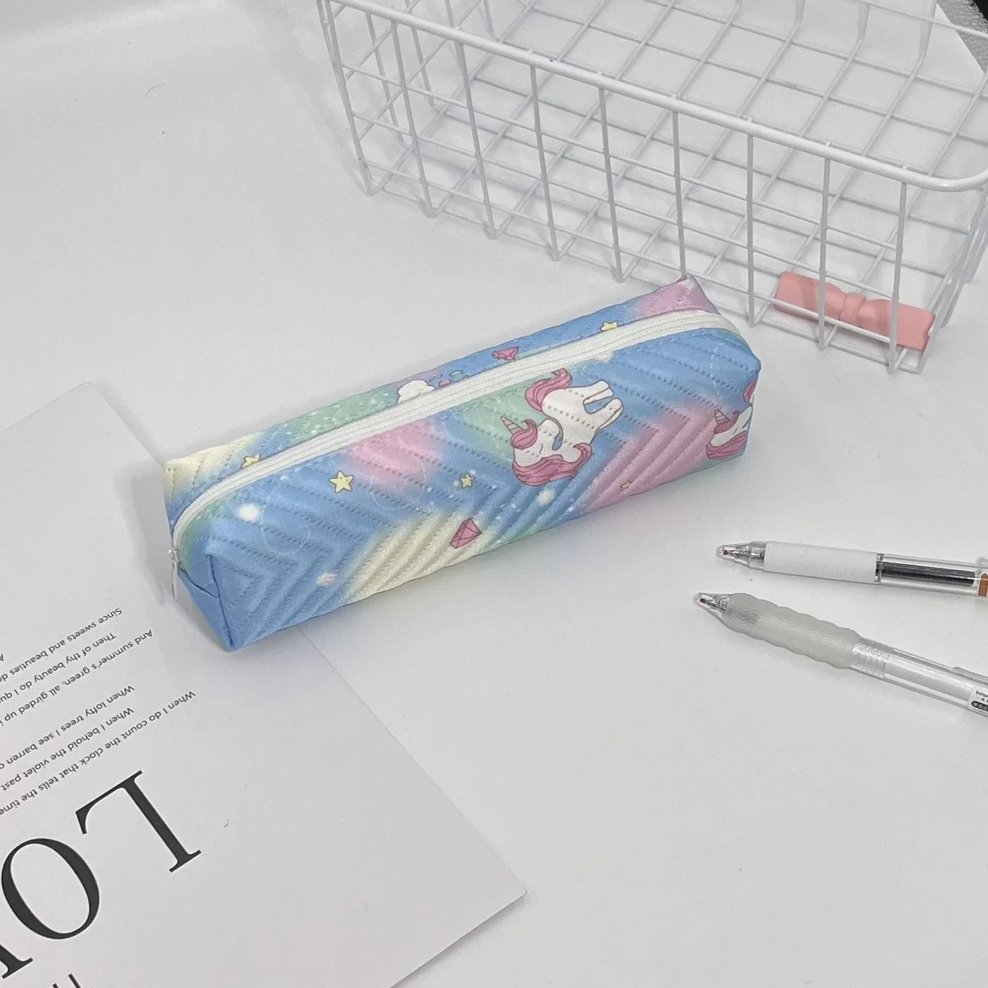 Sac à crayons dégradé licorne de rêve, 1 pièce, mignon, dessin animé, Oxford, papeterie Portable pour filles, lunettes, pochette cosmétique, fournitures scolaires Kawaii