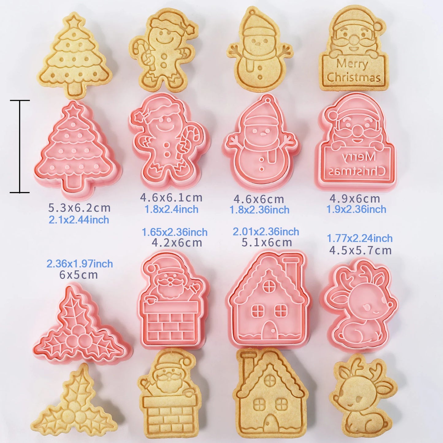 Emporte-pièces de noël, 8 pièces, Design de renne 3d, timbres à biscuits, outils de cuisson de flocons de neige, moules à biscuits en gaufrage