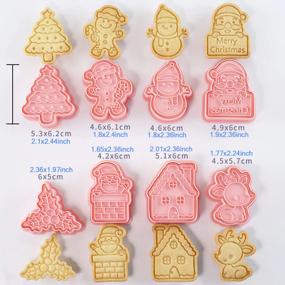 Emporte-pièces de noël, 8 pièces, Design de renne 3d, timbres à biscuits, outils de cuisson de flocons de neige, moules à biscuits en gaufrage