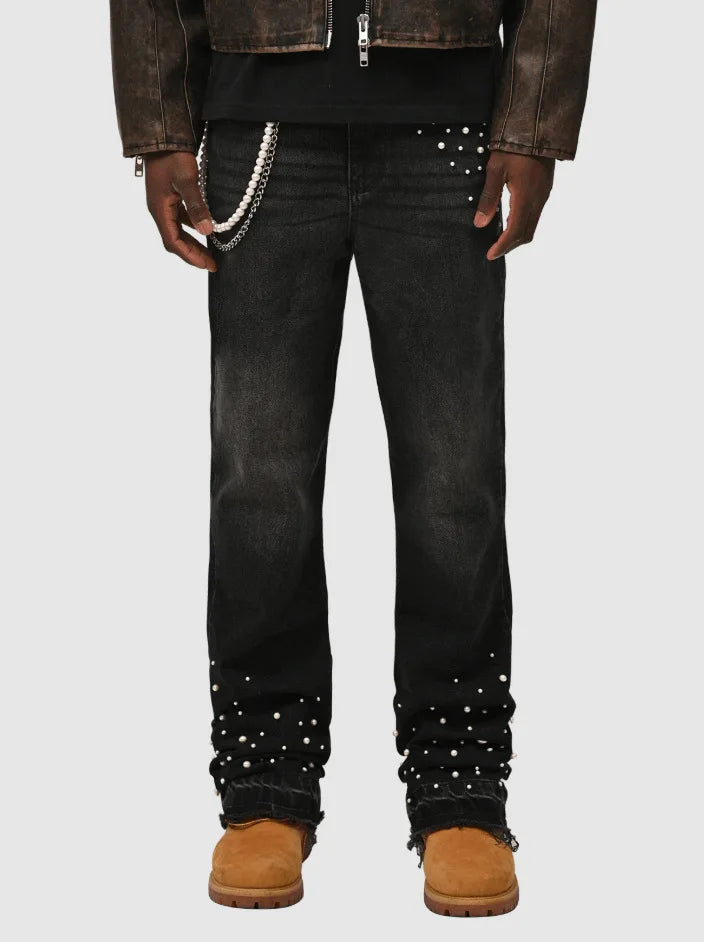 Fourrure saisons nouvelle mode hommes jean pantalon Style américain et européen haute rue élastique plissé Denim pantalon mâle vêtements