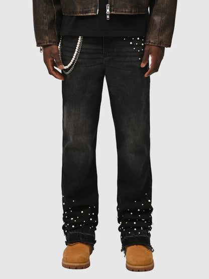Fourrure saisons nouvelle mode hommes jean pantalon Style américain et européen haute rue élastique plissé Denim pantalon mâle vêtements