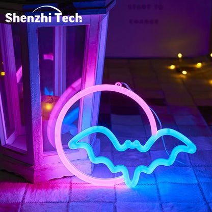 Lumières décoratives en forme de chauve-souris d'halloween, décoration murale alimentée par USB/batterie, pour enfants, cadeau, maison hantée, fête, décoration de la maison