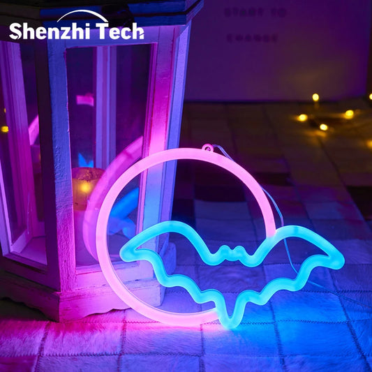 Lumières décoratives en forme de chauve-souris d'halloween, décoration murale alimentée par USB/batterie, pour enfants, cadeau, maison hantée, fête, décoration de la maison