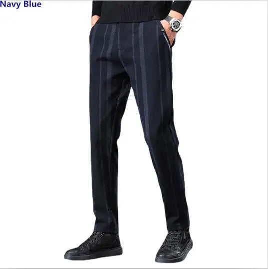 Pantalon décontracté à rayures verticales pour hommes, pantalon décontracté, gris, bleu, noir, nouveau, printemps, automne