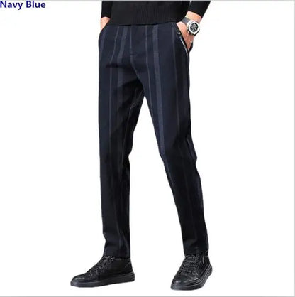 Pantalon décontracté à rayures verticales pour hommes, pantalon décontracté, gris, bleu, noir, nouveau, printemps, automne