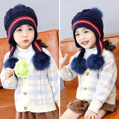 3-10 ans chapeau d'hiver nouveau épais chaud filles chapeau chaud tricoté enfants chapeaux oreille Protection chaude bébé chapeaux bonnets Bonnet