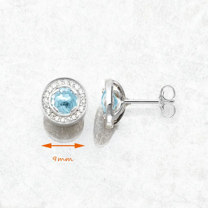 Boucles d'oreilles rondes bleues claires, bijoux fins de Style européen pour femmes, cadeau classique en cristal en argent Sterling 925